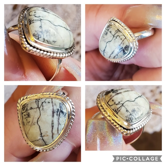 Genuine White Buffalo Turquoise Ring 10 - Picture 4 of 7